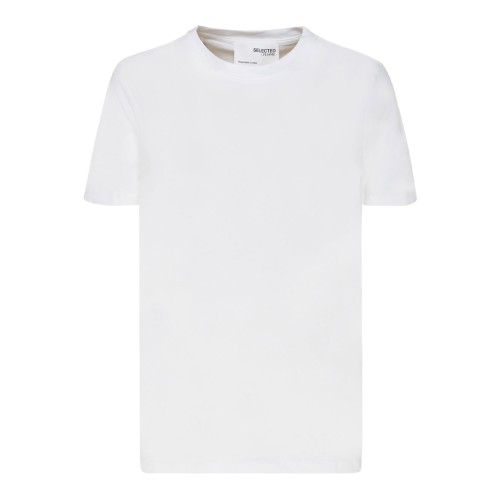 Selected White Cotton Crew Neck T-Shirt.