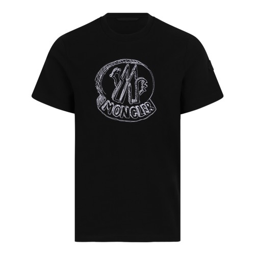 Moncler Black Logo Patch Cotton T-Shirt.