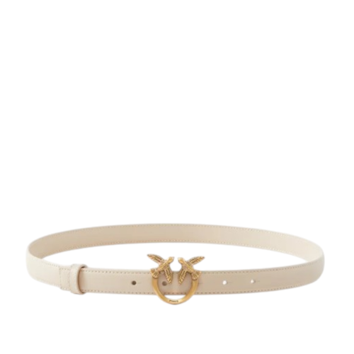 Pinko Cream Leather Belt with Love Birds Buckle.