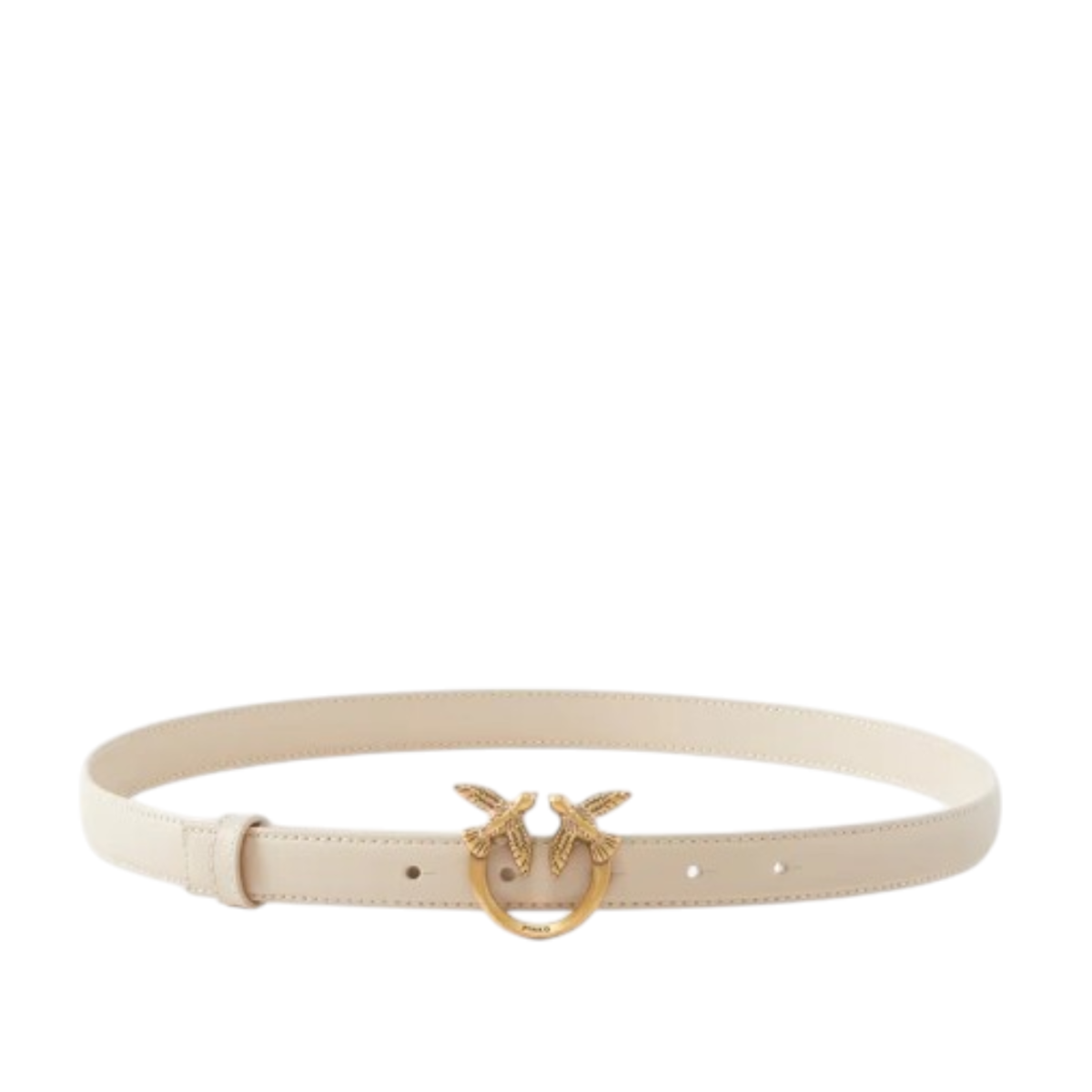 Pinko Cream Leather Belt with Love Birds Buckle.