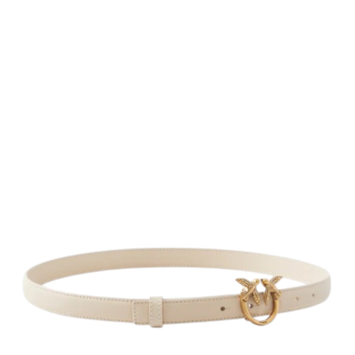 Pinko Cream Leather Belt with Love Birds Buckle. 2