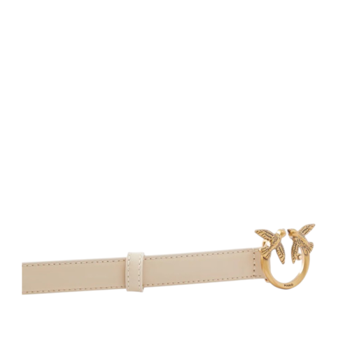 Pinko Cream Leather Belt with Love Birds Buckle.