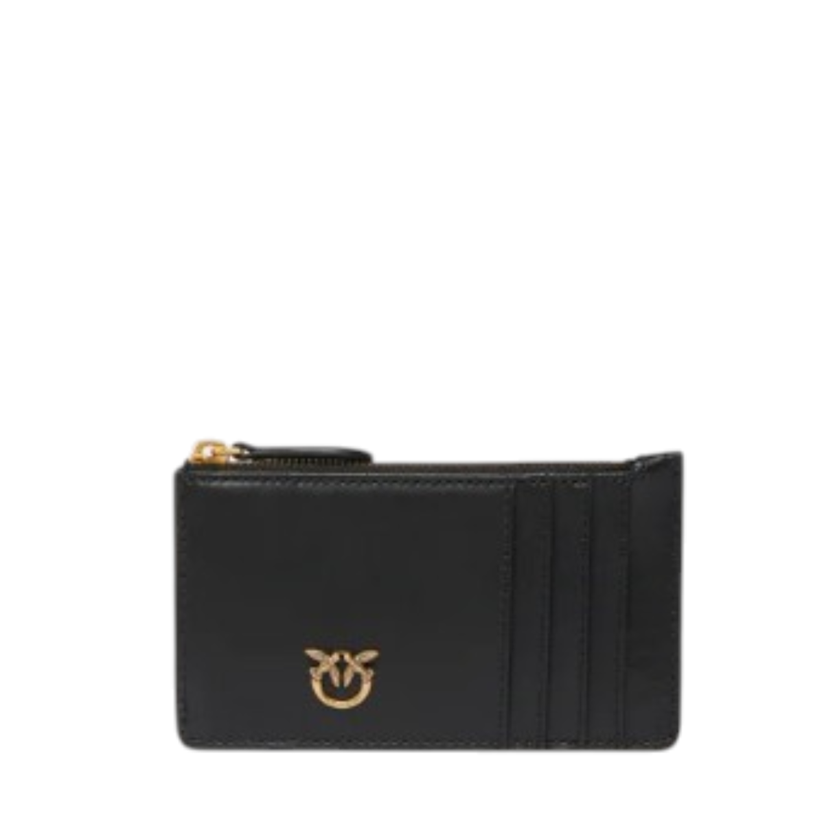 Pinko Black Leather Zip Card Holder with Love Birds Detail.