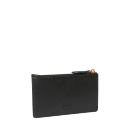 Pinko Black Leather Zip Card Holder with Love Birds Detail. 2