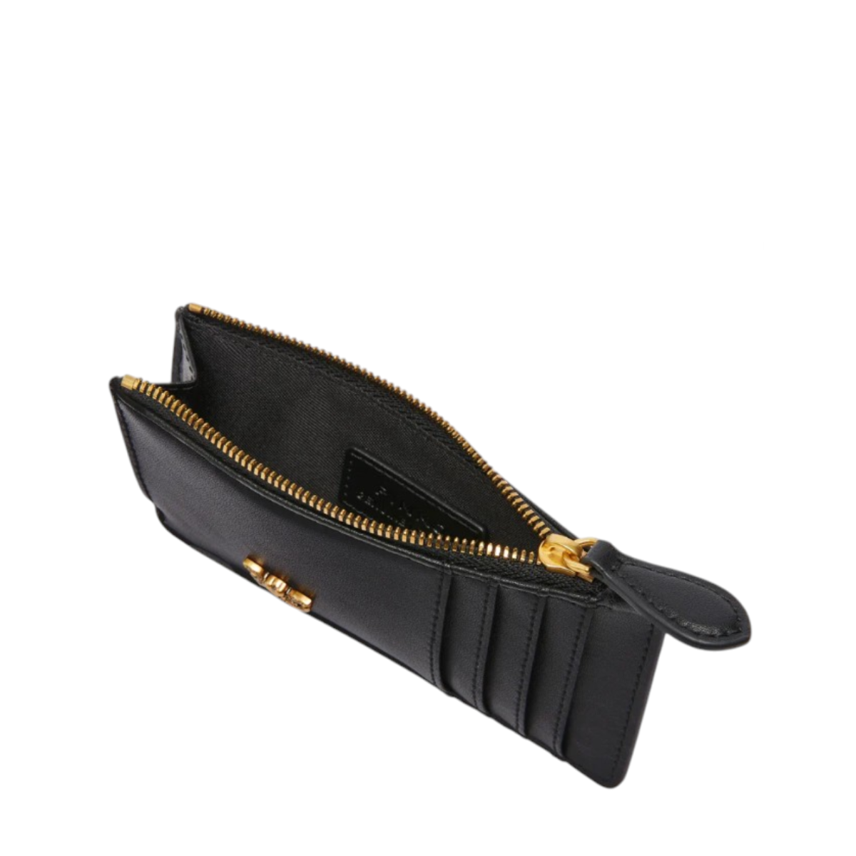 Pinko Black Leather Zip Card Holder with Love Birds Detail.