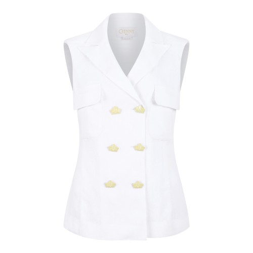 White Linen Double-Breasted Vest