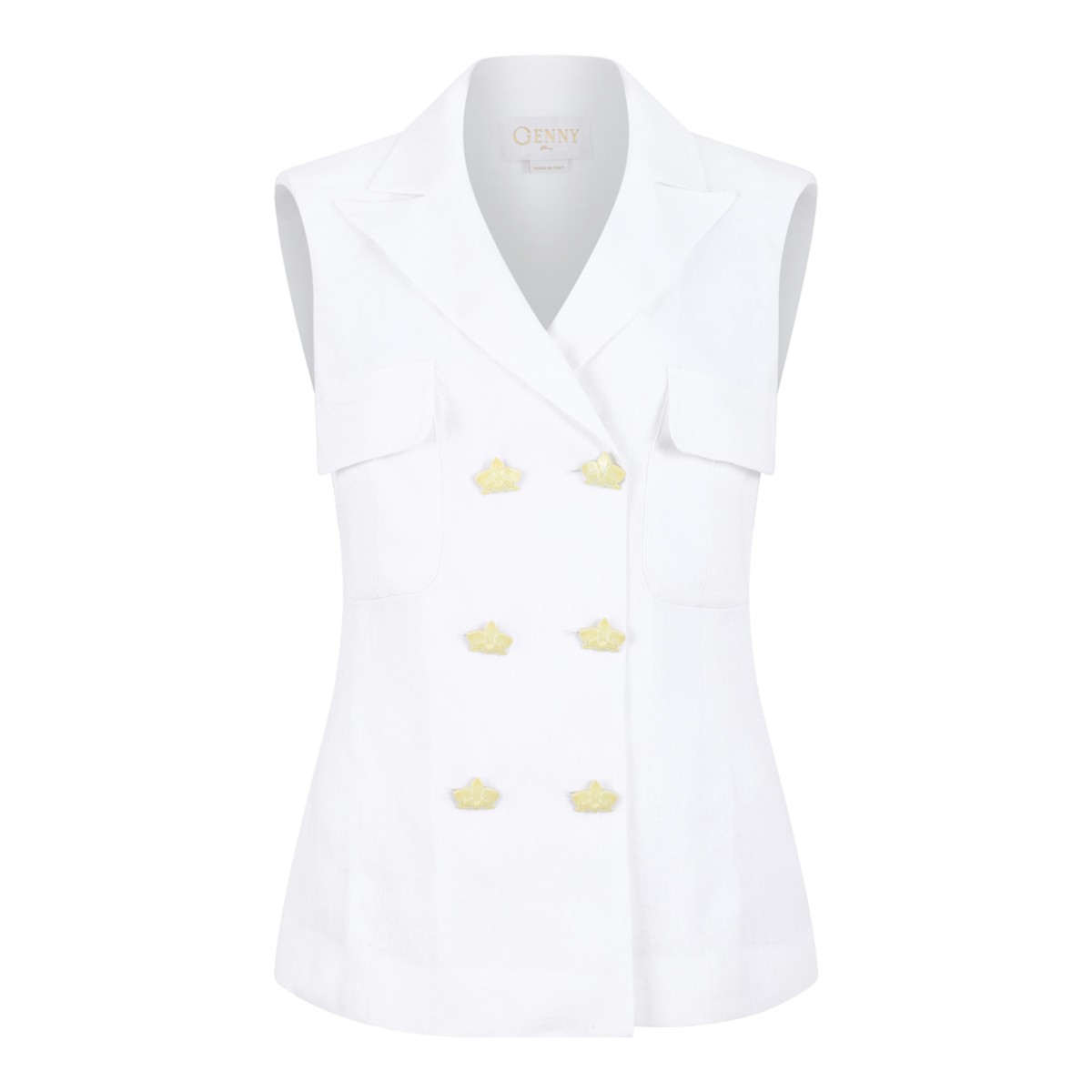 White Linen Double-Breasted Vest