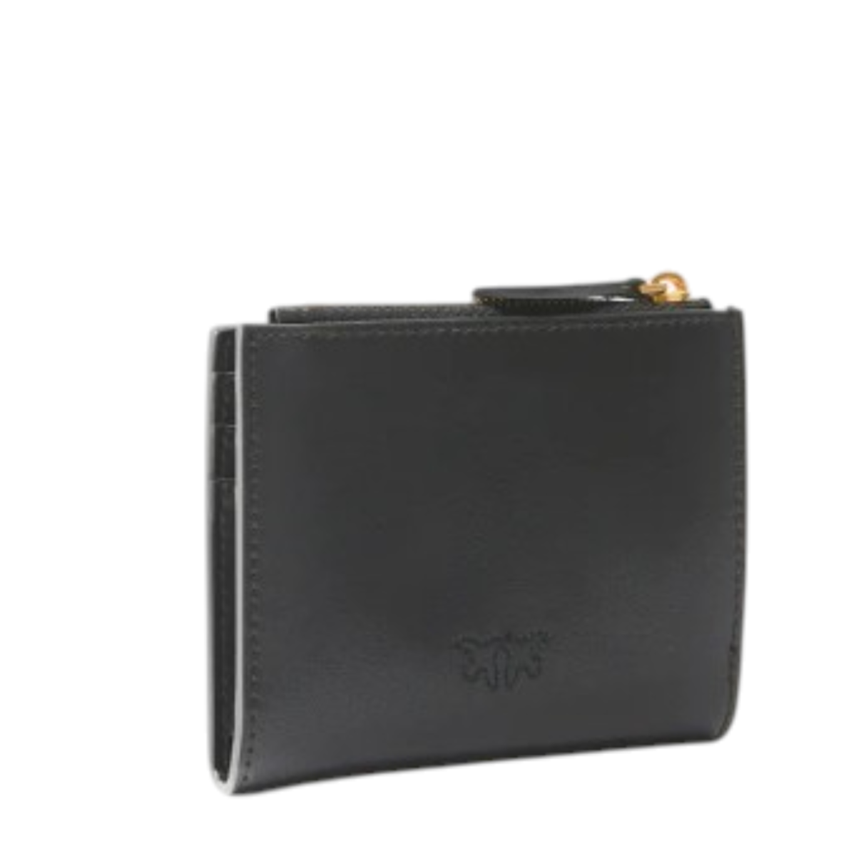 Pinko Black Leather Card Holder with Flap and Love Birds Detail.