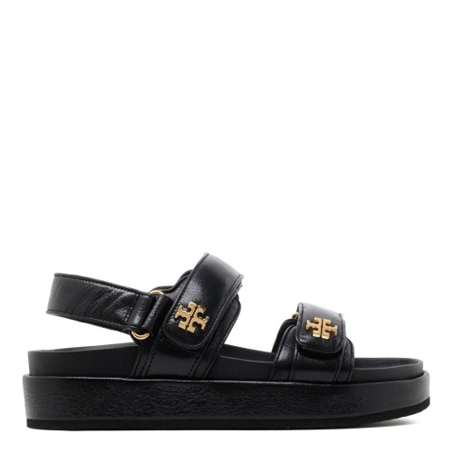 Tory Burch Black Double Strap Leather Sandals.