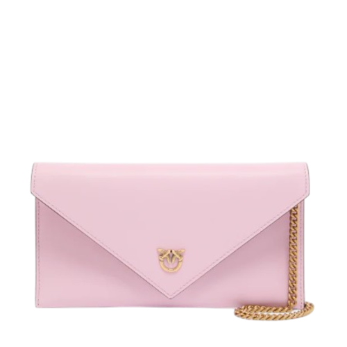 Pinko Pink Leather Envelope Clutch with Chain Strap.