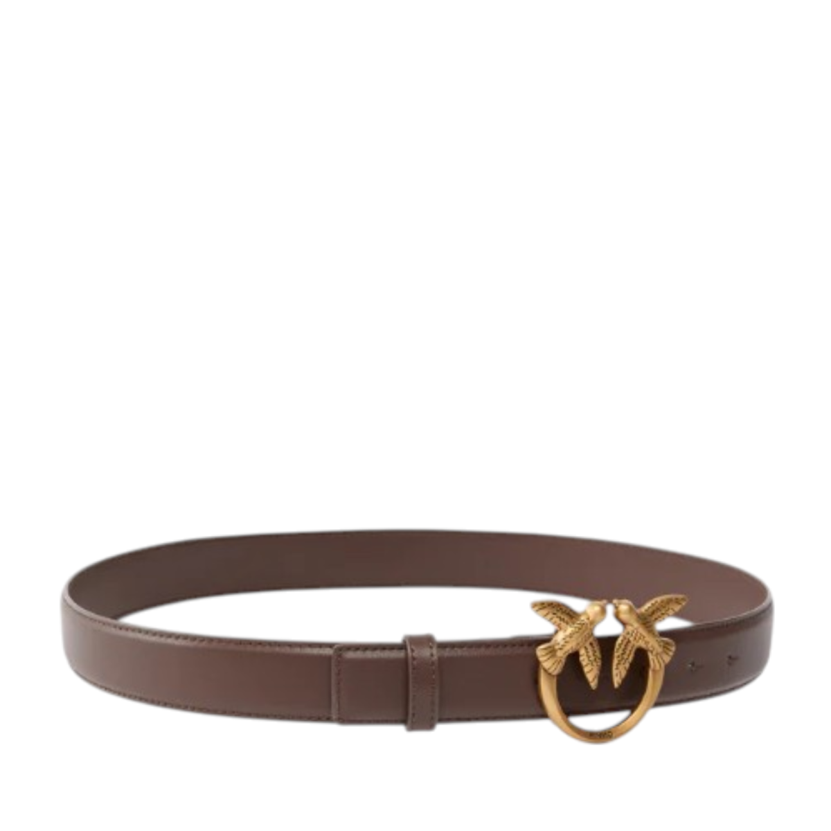 Pinko Brown Leather Belt with Love Birds Buckle.