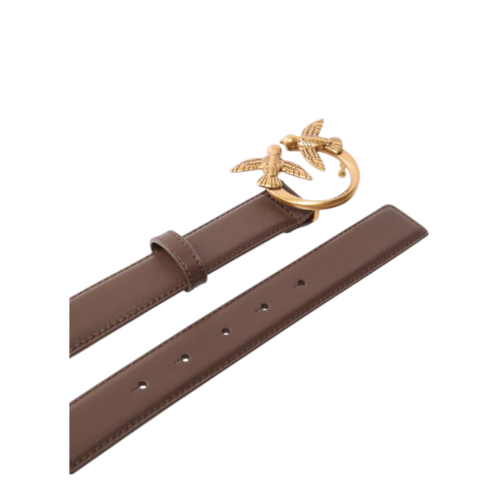 Pinko Brown Leather Belt with Love Birds Buckle.