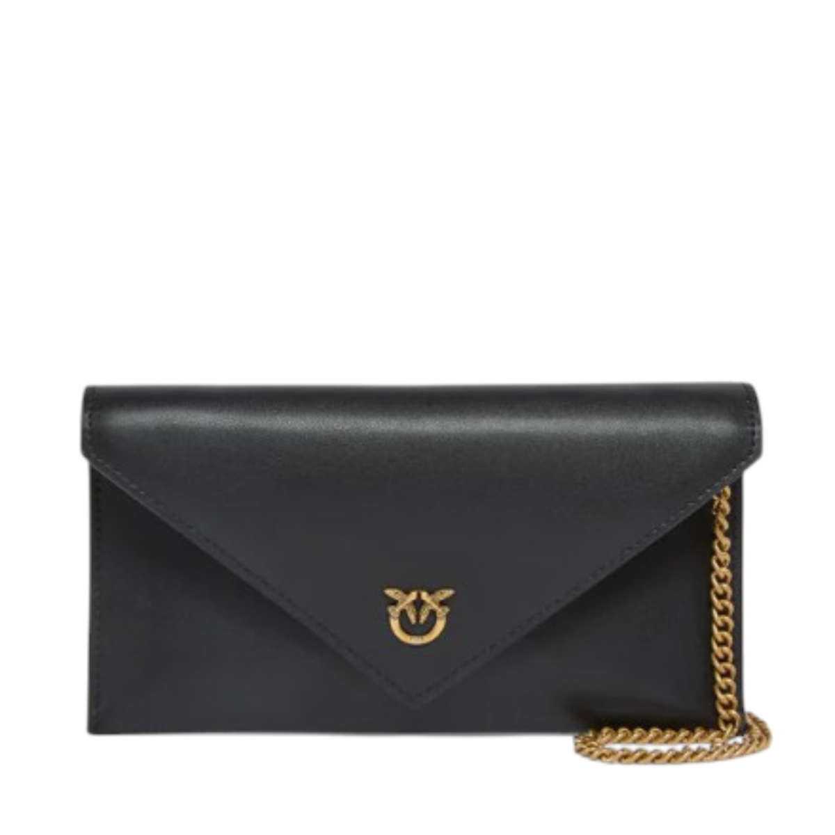 Pinko Black Leather Envelope Clutch with Chain Strap.