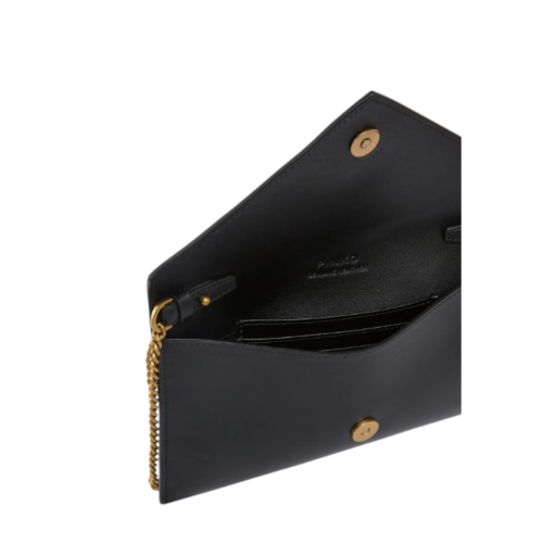 Pinko Black Leather Envelope Clutch with Chain Strap.