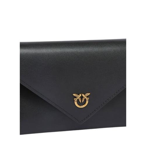 Pinko Black Leather Envelope Clutch with Chain Strap.