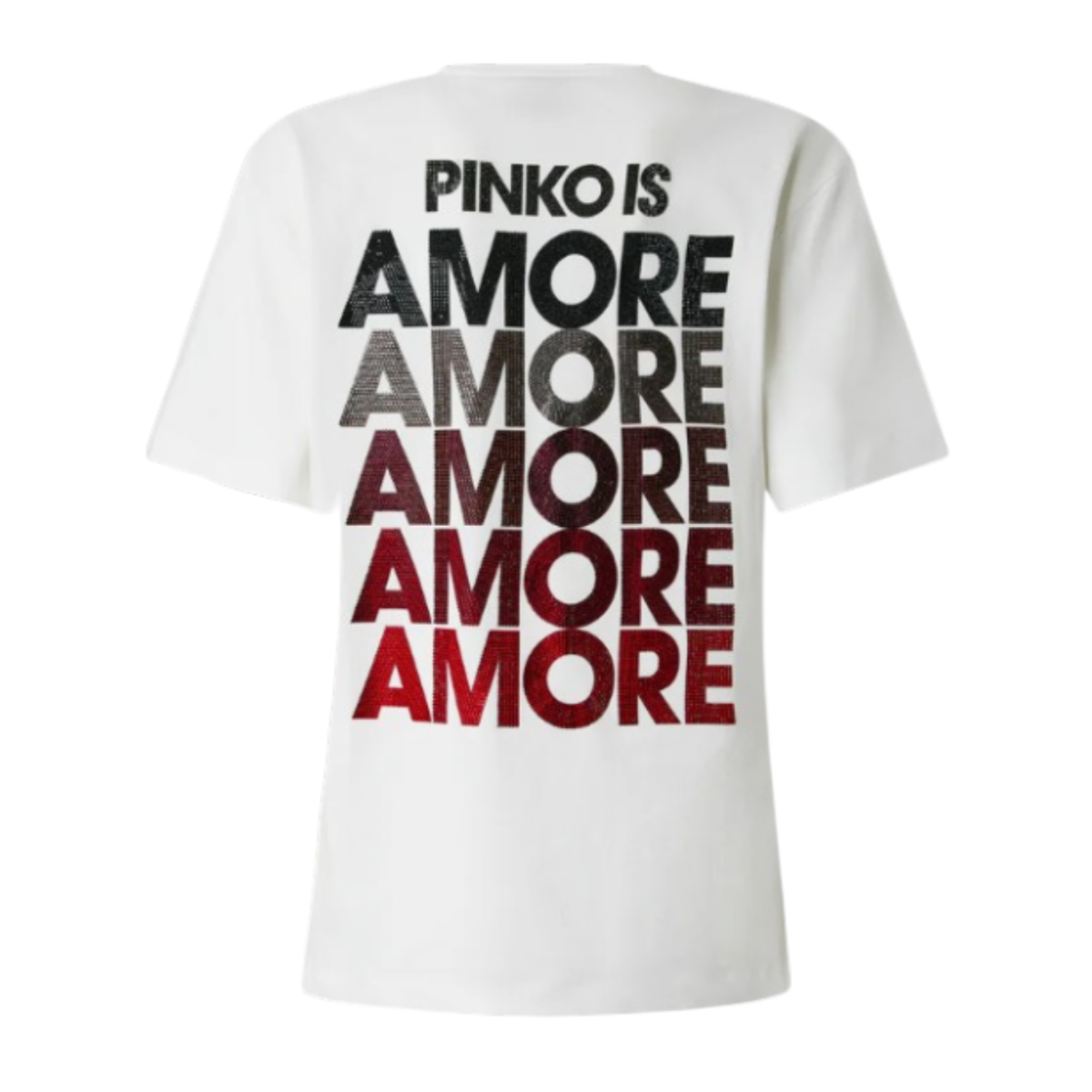 Pinko White Cotton T-Shirt with Heart Embroidery.