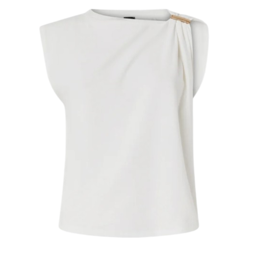 Pinko White Asymmetric Top with Gold-Tone Detail.