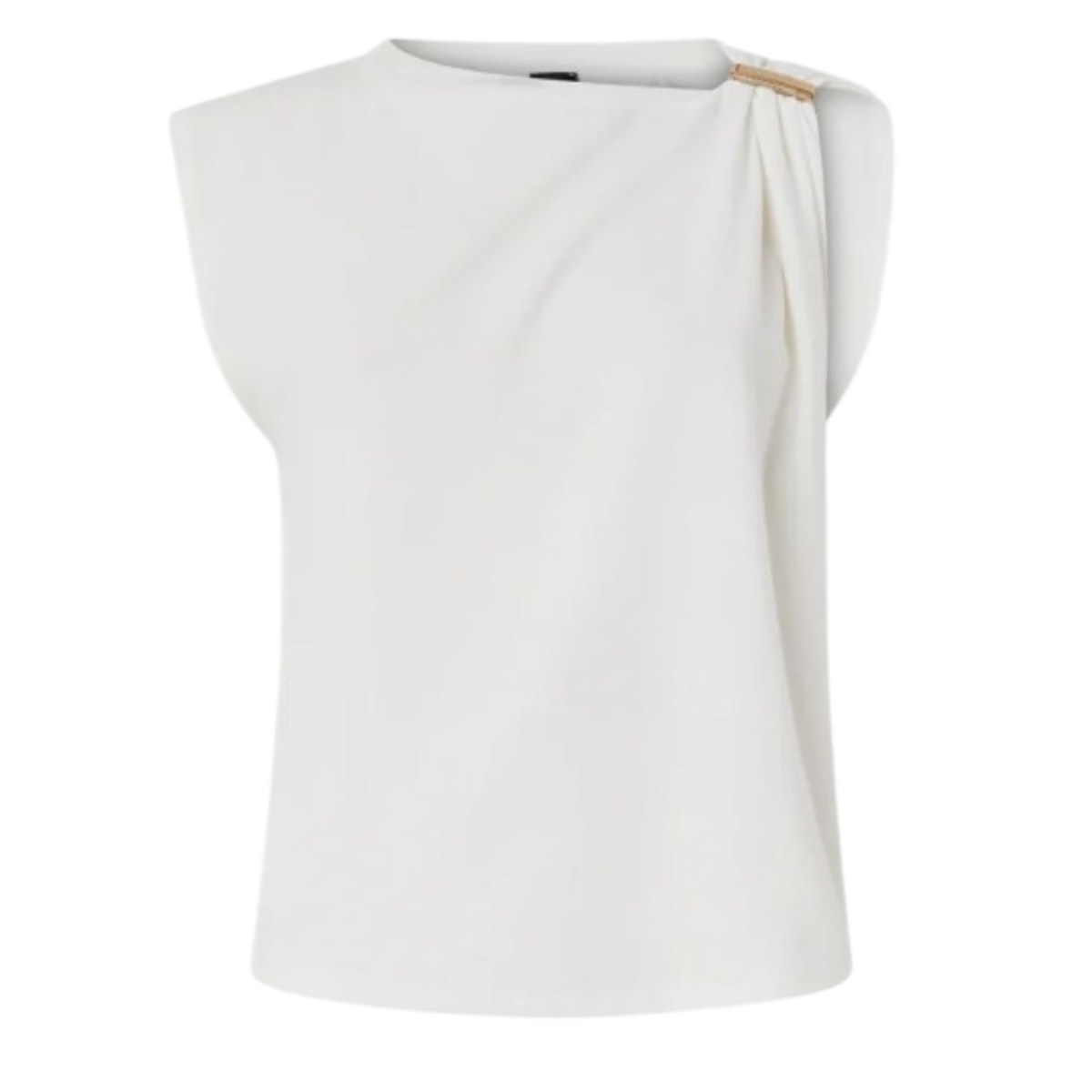 Pinko White Asymmetric Top with Gold-Tone Detail.