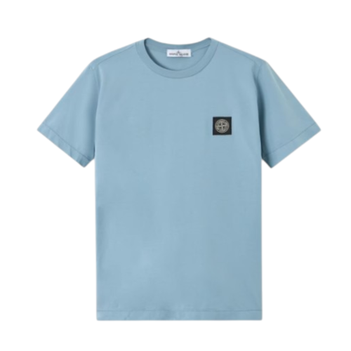 Stone Island Light Blue Cotton T-Shirt with Logo Patch.