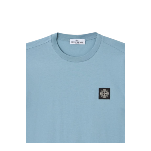 Stone Island Light Blue Cotton T-Shirt with Logo Patch.