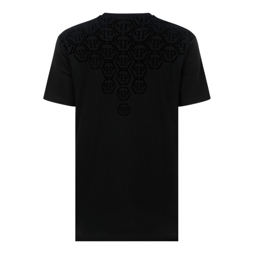 Philipp Plein Black Cotton T-Shirt with Embossed Logo Detail. 2