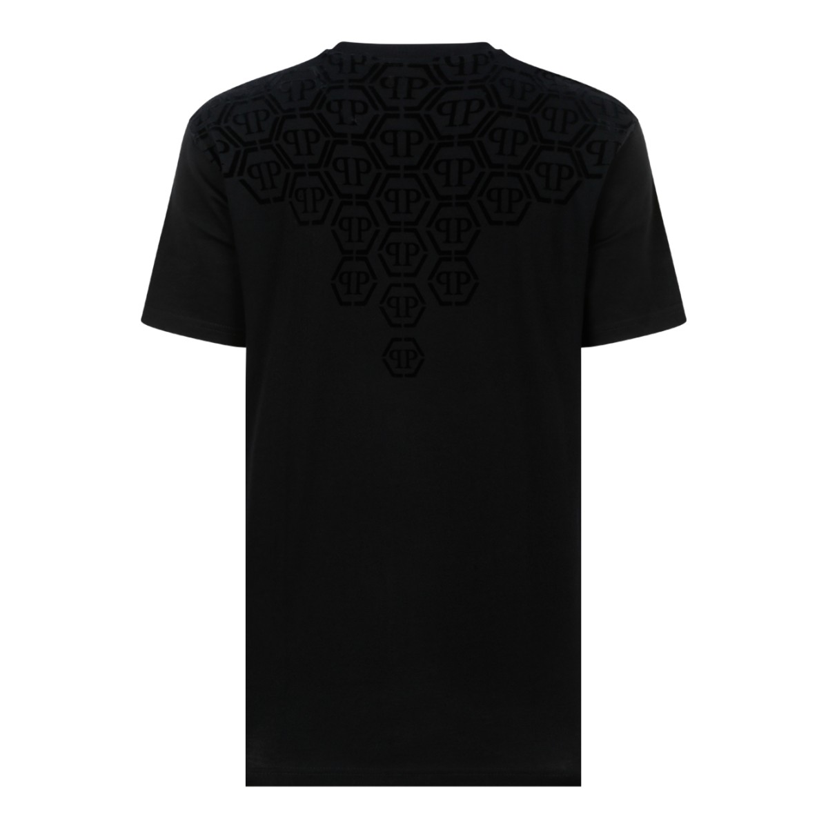 Philipp Plein Black Cotton T-Shirt with Embossed Logo Detail.