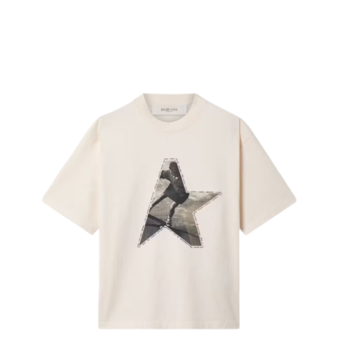 Golden Goose White Cotton T-Shirt with Star Graphic.  