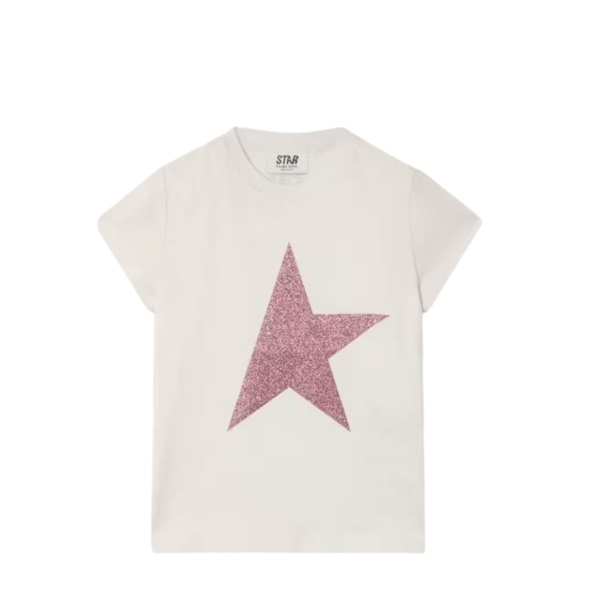 Golden Goose White Cotton Kids T-Shirt with Glitter Star Print.