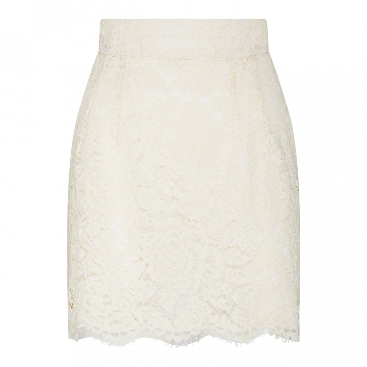 White Silk Blend Floral Lace Miniskirt