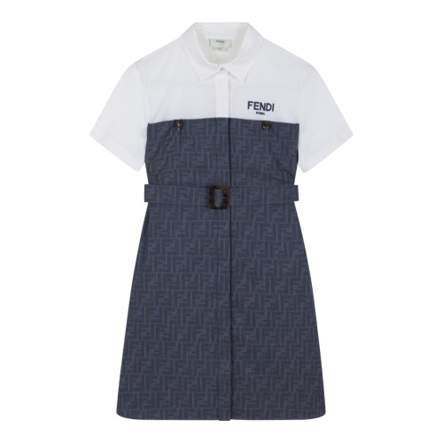 Fendi Kids White and Blue Logo Dress.