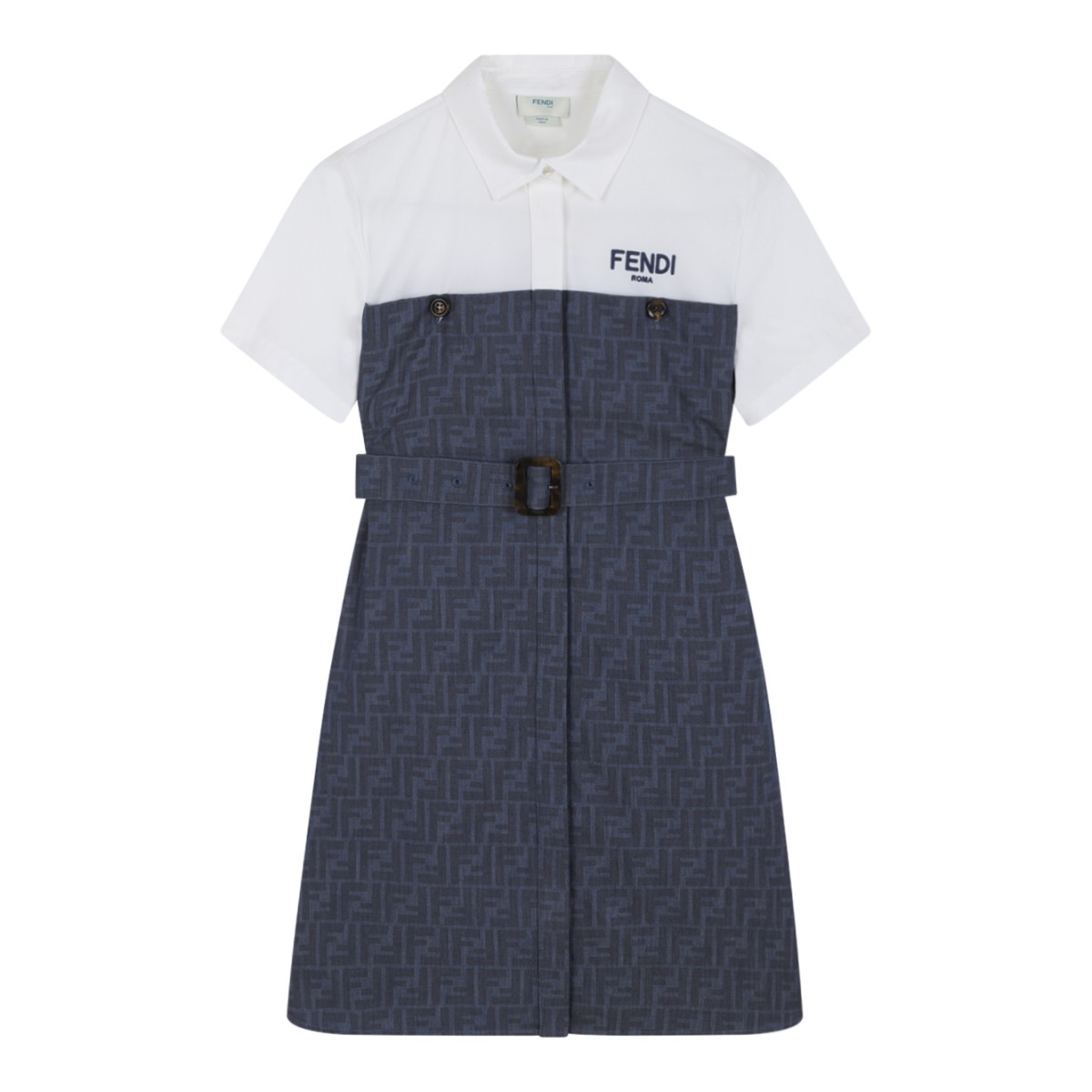 Fendi Kids White and Blue Logo Dress.