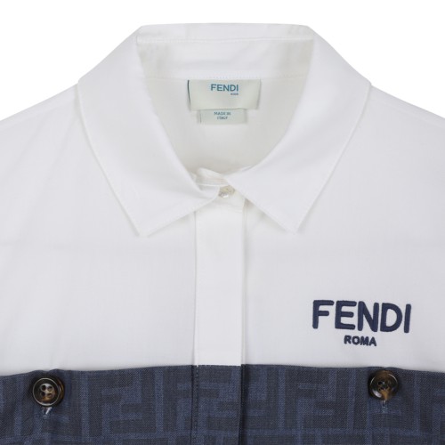 Fendi Kids White and Blue Logo Dress.