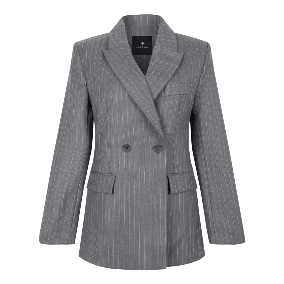 Anine Bing Grey Pinstripe Double-Breasted Blazer.
