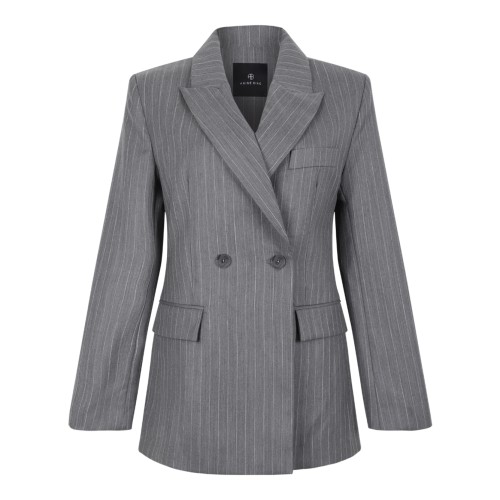 Anine Bing Grey Pinstripe Double-Breasted Blazer.