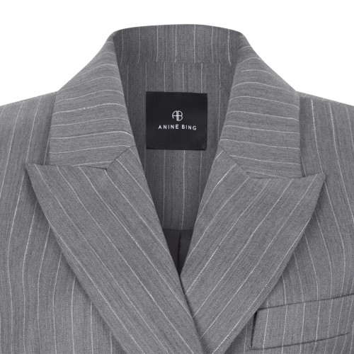 Anine Bing Grey Pinstripe Double-Breasted Blazer.