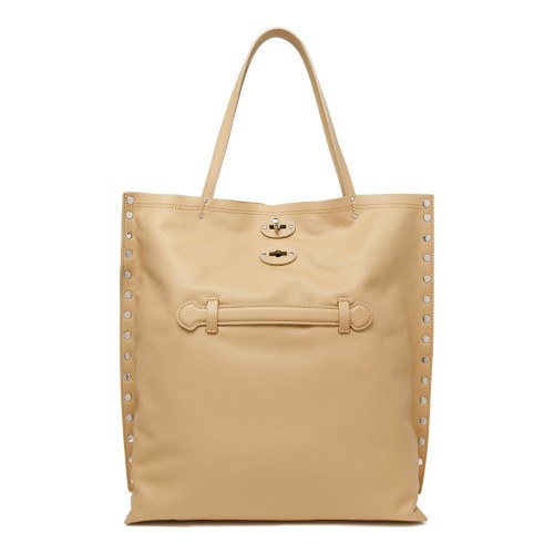 Zanellato Beige Studded Leather Tote Bag.