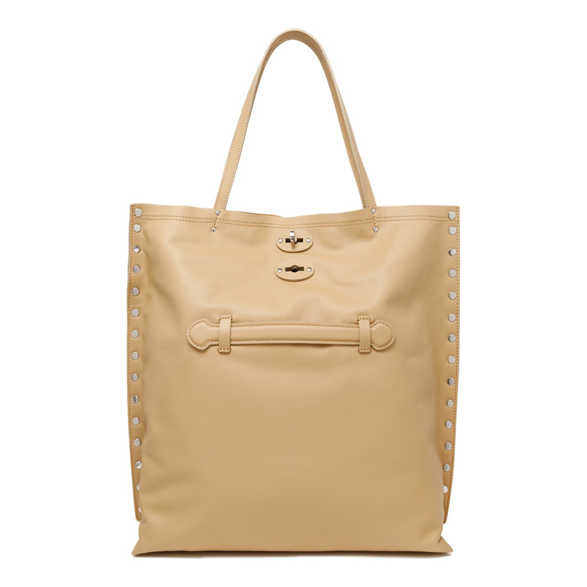 Zanellato Beige Studded Leather Tote Bag.
