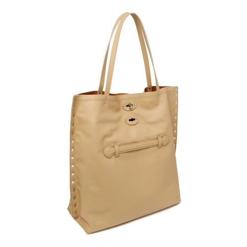 Zanellato Beige Studded Leather Tote Bag.