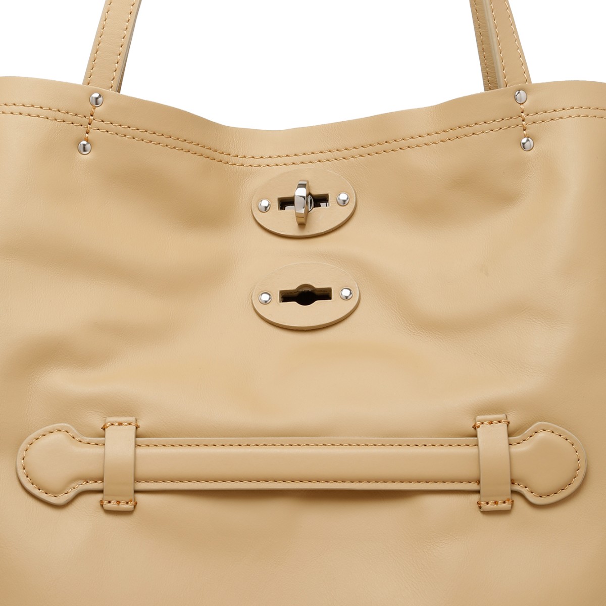 Zanellato Beige Studded Leather Tote Bag.