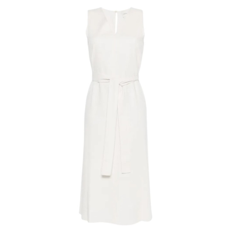 Calvin Klein White Sleeveless Belted Midi Dress.