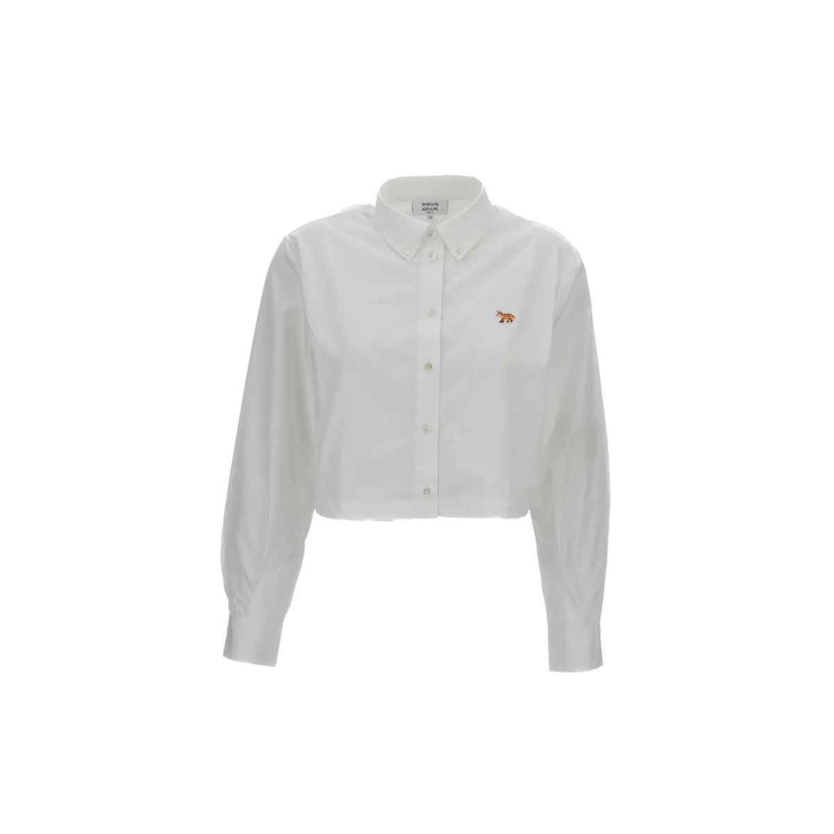 Maison Kitsun White Cropped Cotton Shirt with Fox Patch.