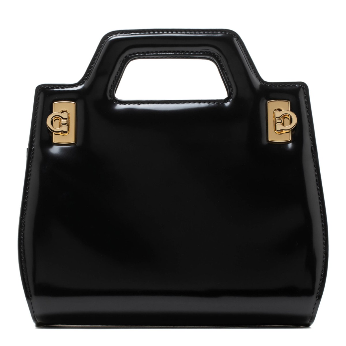 Ferragamo Black Leather Top-Handle Bag with Gancini Hardware. 