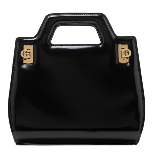 Ferragamo Black Leather Top-Handle Bag with Gancini Hardware. 