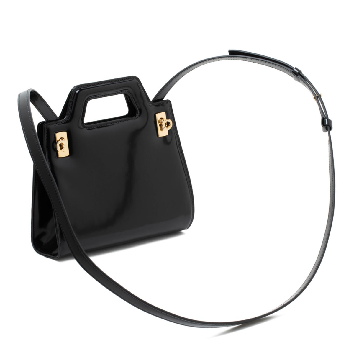 Ferragamo Black Leather Top-Handle Bag with Gancini Hardware. 