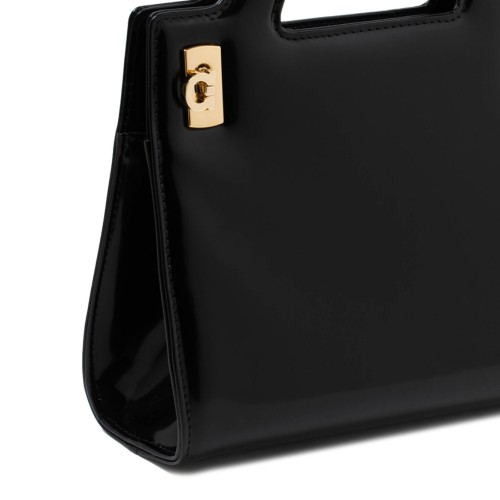 Ferragamo Black Leather Top-Handle Bag with Gancini Hardware. 