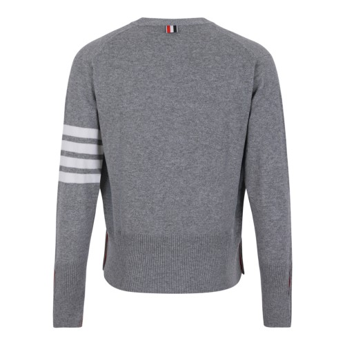 Thom Browne Grey Wool Cardigan with 4-Bar Detail.   2