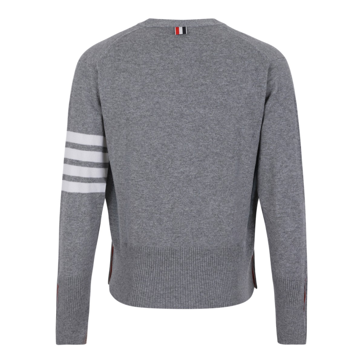 Thom Browne Grey Wool Cardigan with 4-Bar Detail.  