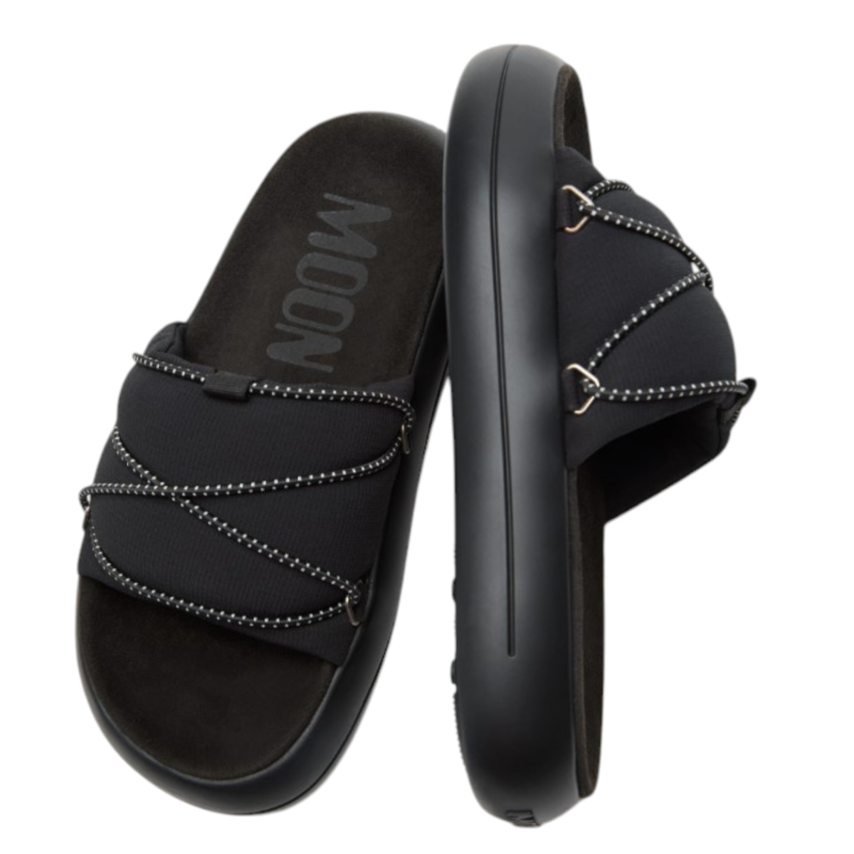 Moon Boot Black Padded Platform Slides.