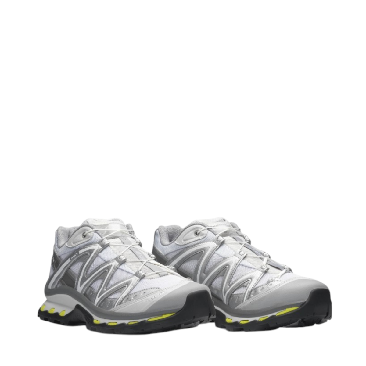 Salomon Silver and Grey Technical Trail Sneakers.