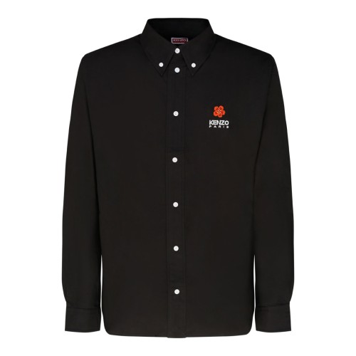 Kenzo Black Cotton Shirt with Embroidered Logo.  